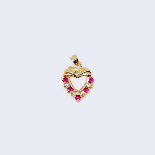 14K Gold Heart with White and Pink Cubic Zirconia Stones Pendant Charm