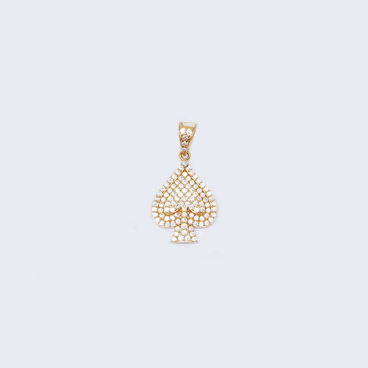 14K Gold Spade with Cubic Zirconia Stones Pendant Charm