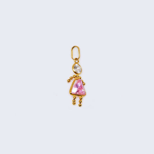 14K Gold Pink Dress Girl with Cubic Zirconia Stones Pendant Charm