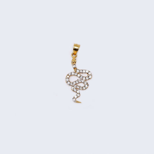 14K Gold Snake with Cubic Zirconia Stones Pendant Charm