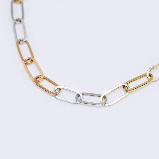 14K Tri-Tone Paperclip Link Necklace