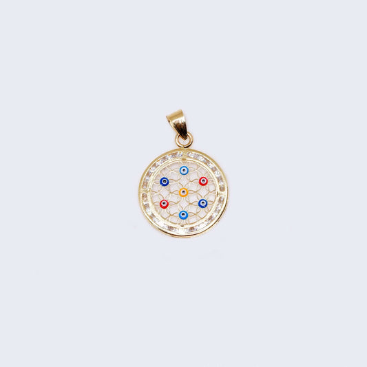 14K Gold DreamCatcher with Colorful Evil Eyes Pendant Charm