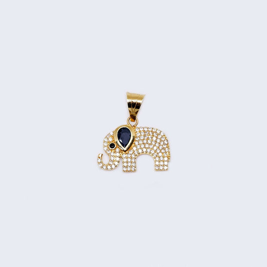 14K Gold Elephant with Black and White Cubic Zirconia Stones Pendant Charm