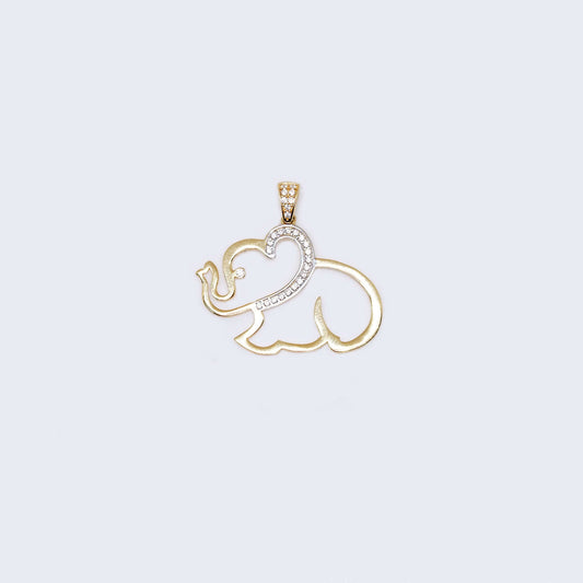 14K Gold Hollow Elephant with Cubic Zirconia Stones Pendant Charm