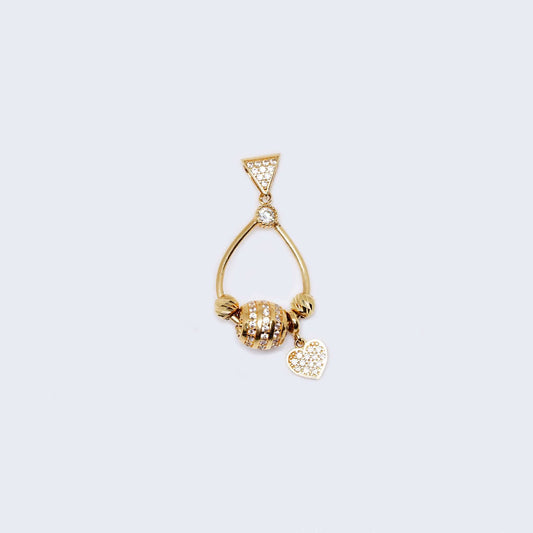 14K Gold Ball and Heart with Cubic Zirconia Stones Pendant Charm