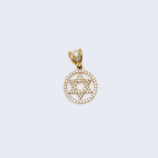 14K Gold David's Star with Cubic Zirconia Stones Pendant Charm