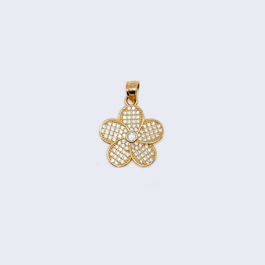 14K Gold Flower with Cubic Zirconia Stones Pendant Charm