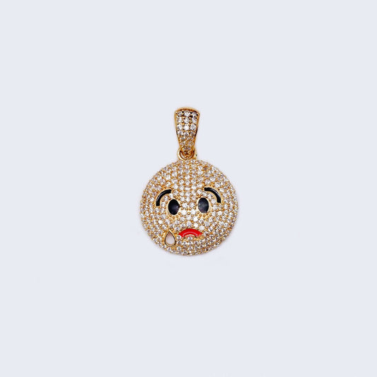 14K Gold Sad Crying Ball with Cubic Zirconia Stones Pendant Charm