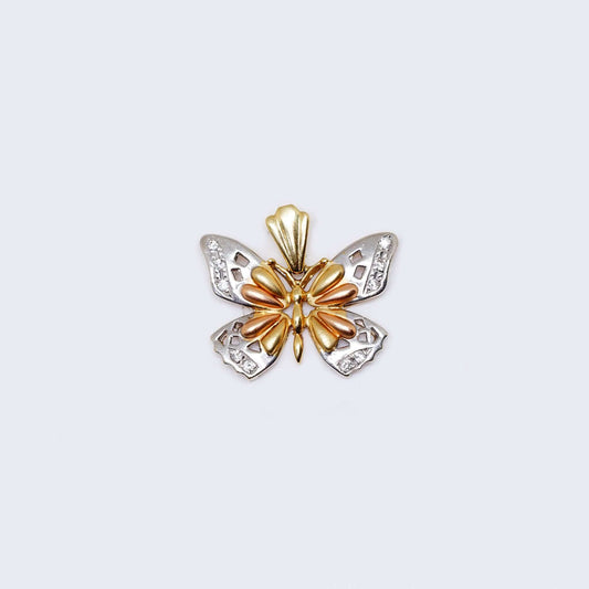 14K Three Tones Gold Butterfly Pendant Charm
