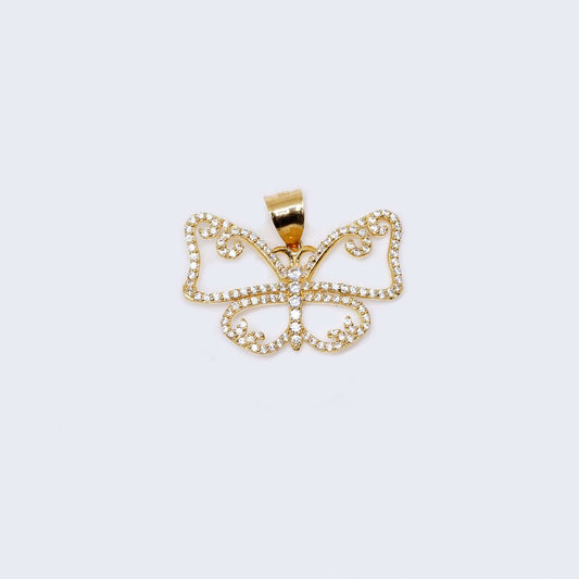 14K Gold Hollow Butterfly with Cubic Zirconia Stones Pendant Charm