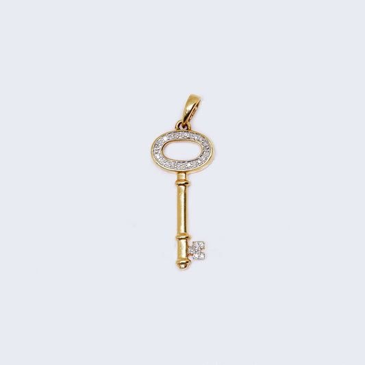 14K Gold Key with Cubic Zirconia Stones Pendant Charm