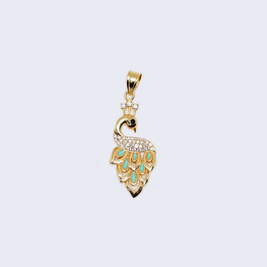 14K Gold Crowned Peacock with Cubic Zirconia Stones Pendant Charm