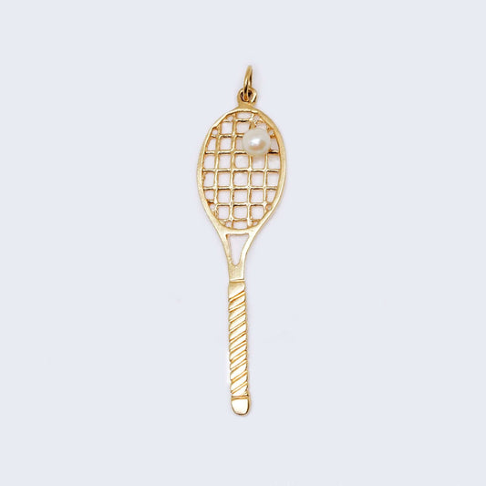 14K Gold Tennis Racket and Ball Pendant Charm