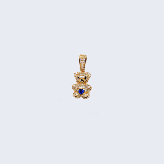 14K Gold Teddy Bear with Blue Cubic Zirconia Pendant Charm