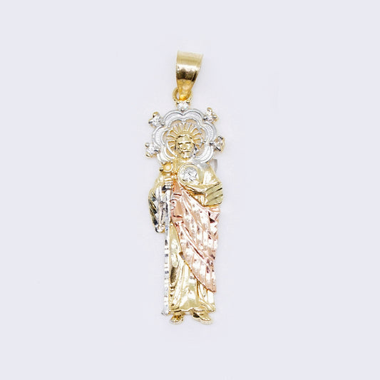 14K Shiny Saint Jude Pendant with Tri-Color