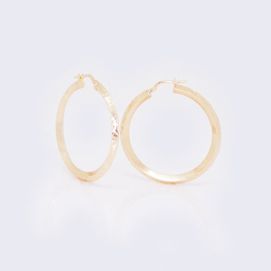 14K Shaped Hoops with Rhombus Textured 26mm/37mm