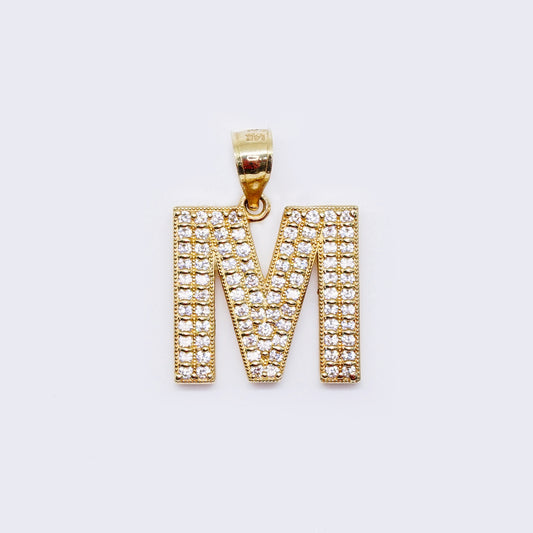 14K Cubic Zirconia "M" Initial Gold Charm