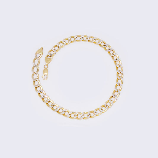 14K Yellow Gold Cuban Pave Chain Ankle Bracelet 12" 7mm Thickness