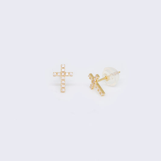 14K Tiny Cross Cubic Zirconia Earrings