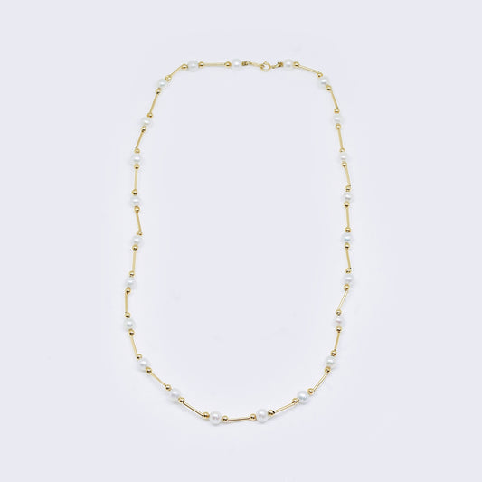 14K Multi Pearl Beaded Chain Collar Necklace