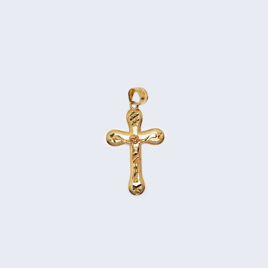 14K Gold Simple Brimless Cross with Jesus Pendant Charm