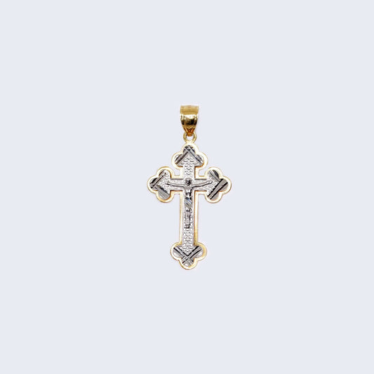 14K Two Tones Gold Cross with White Gold Jesus Pendant Charm