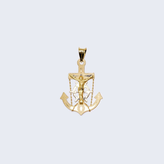 14K Gold Anchor Cross with Christ Pendant Charm