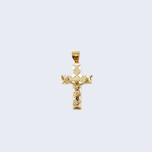 14K Gold Rumbled Cross with Jesus Pendant Charm