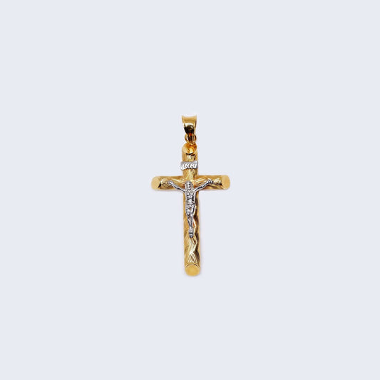 14K Two Tones Gold Cross with White Gold Jesus Pendant Charm