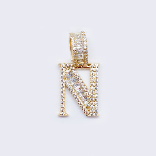 14K Cubic Zirconia "N" Initial Gold Charm