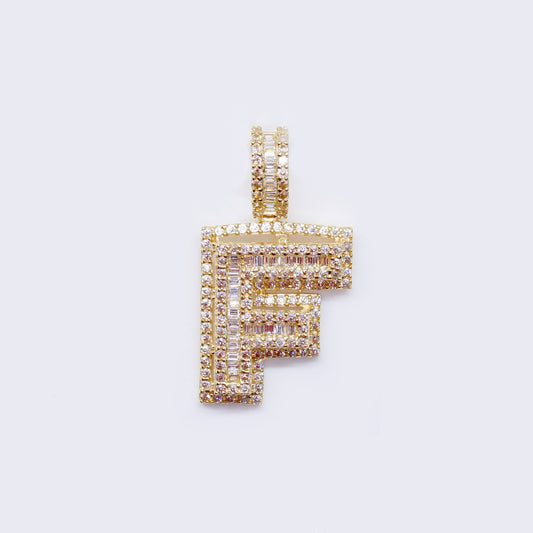 14K Cubic Zirconia "F" Initial Gold 3D Look Charm