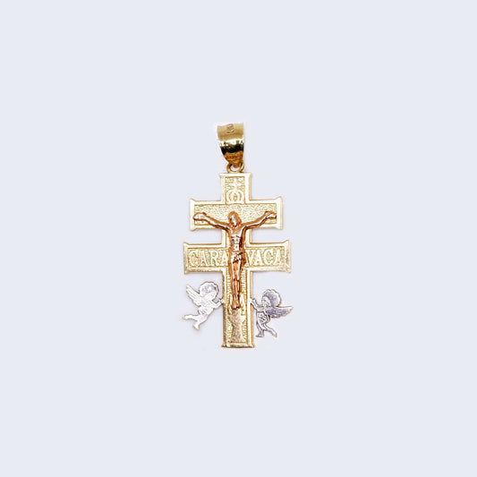 14K Gold Cross with Christ and Angels Pendant Charm