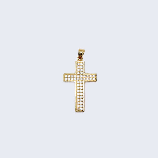 14K Gold Square design Cross with Cubic Zirconia Stones Pendant Charm