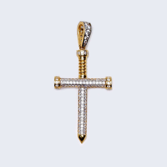 14K Gold Screws Cross Pendant Charm