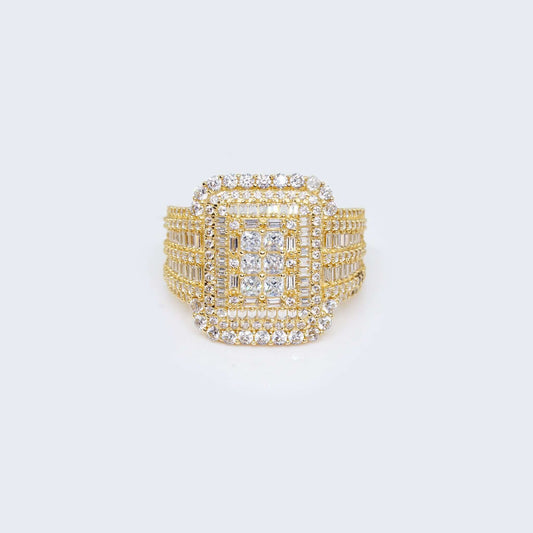 14K Gold Squares Baguette Design Ring with Cubic Zirconia