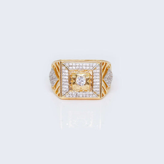 14K Gold Vintage Square Design Cubic Zirconia Ring