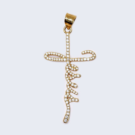 14K Gold Jesus Letters Pendant Charm with Cubic Zirconia Zirconia Stones