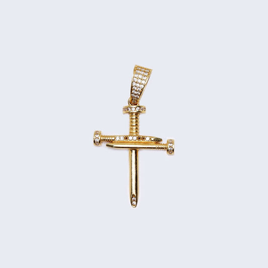 14K Gold Screws Cross with Cubic Zirconia Pendant Charm