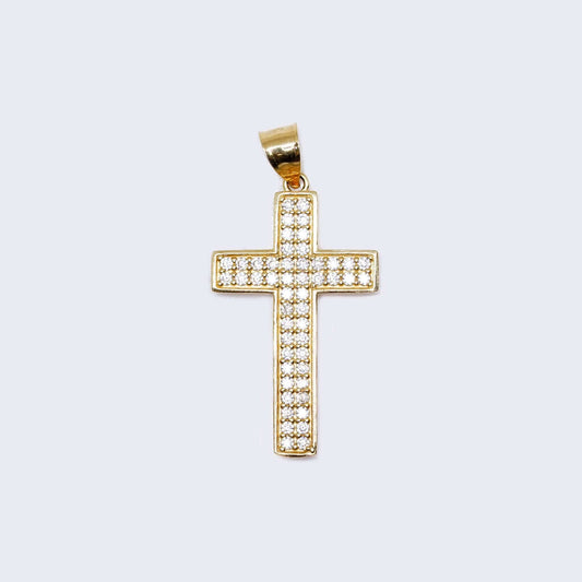 14K Gold Square Cross with Cubic Zirconia Pendant Charm