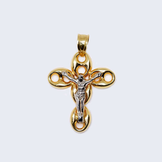 14K Gold Gucci Puffed Cross with Christ Pendant Charm