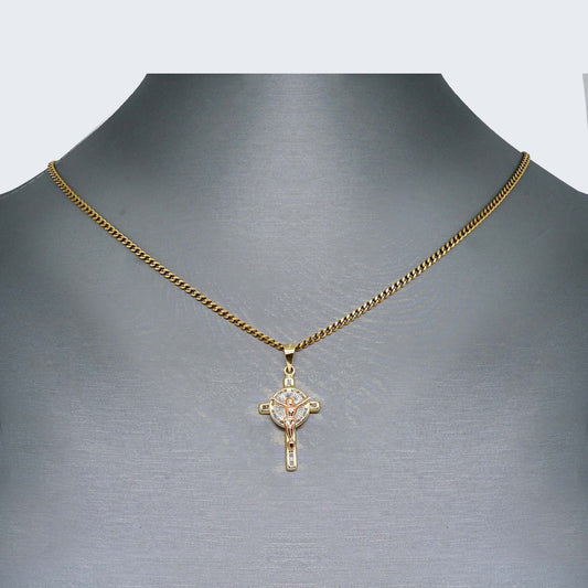 14K Gold Cross with Christ Necklace Set