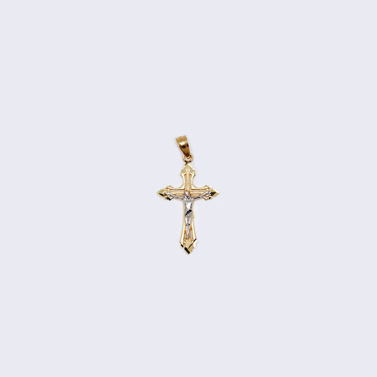 14K Two Tones Gold Cross with Jesus Pendant Charm