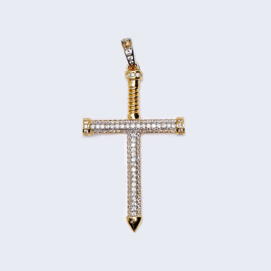 14K Gold Screw Cross with Cubic Zirconia Pendant Charm