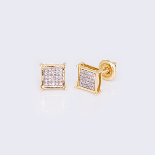 14K Square Diamond Cluster Stud Earrings 0.11ct