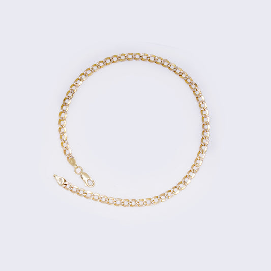 14K Yellow Gold Cuban Pave Chain Ankle Bracelet 10 3/4" 4mm Thickness