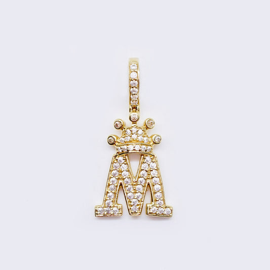 14K Cubic Zirconia "M" Initial Gold Crown Charm