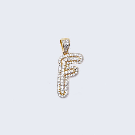 14K Gold Iced Out Initial Alphabet Filled Letter “F” Pendant Charm