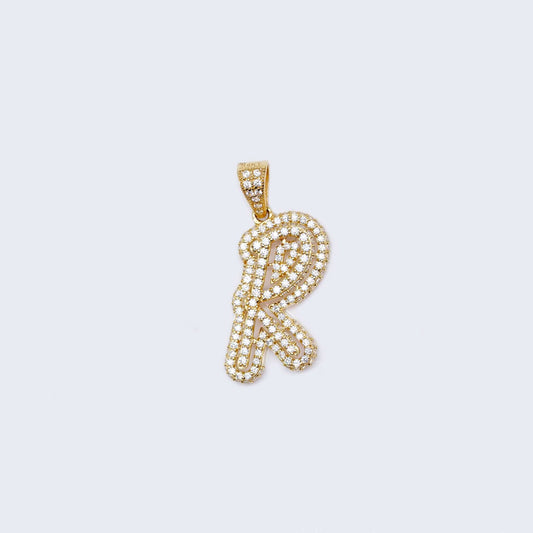 14K Gold Iced Out Initial Alphabet Filled Letter “R” Pendant Charm