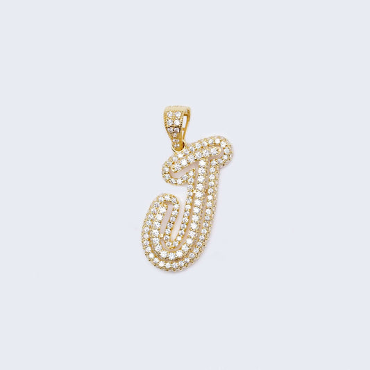 14K Gold Iced Out Initial Alphabet Filled Letter “J” Pendant Charm