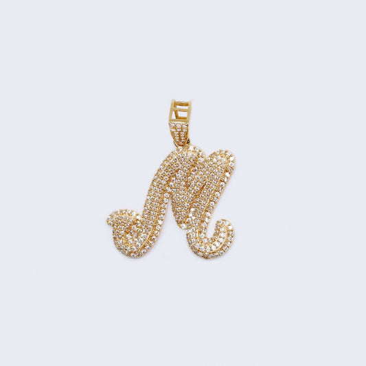 14K Gold Unique Letter "M" with Cubic Zirconia Stones Pendant Charm